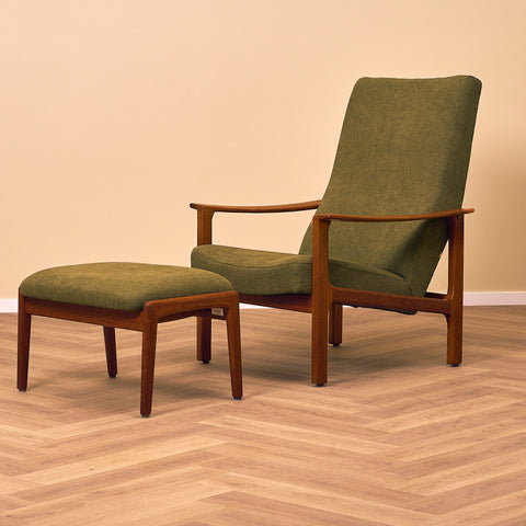 Swedish armchair and stool in teak by Bröderna Andersson, Ekenässjön