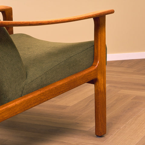 Swedish armchair and stool in teak by Bröderna Andersson, Ekenässjön