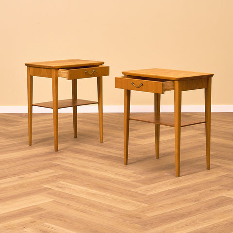 Swedish bedside tables in elm & beech by Björkås Möbelfabrik
