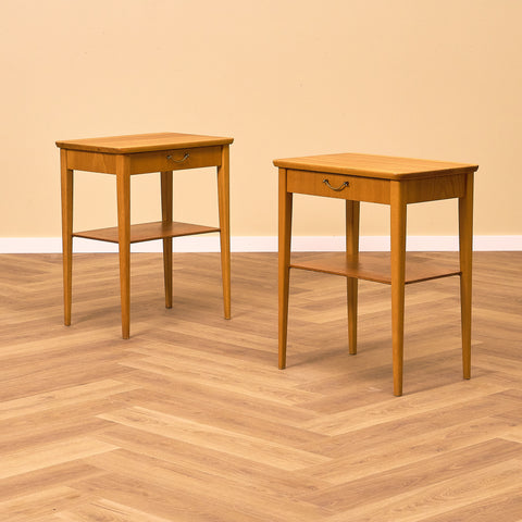 Swedish bedside tables in elm & beech by Björkås Möbelfabrik