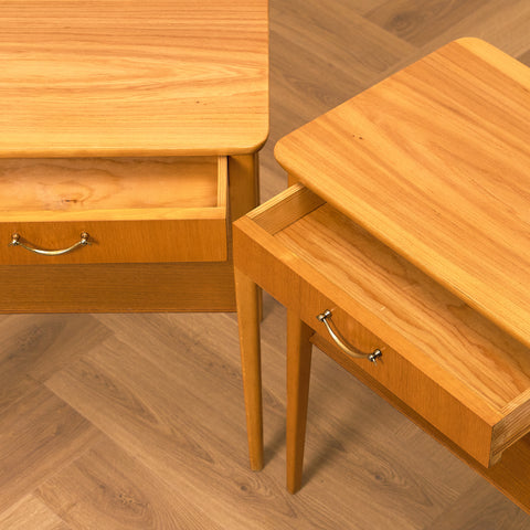 Swedish bedside tables in elm & beech by Björkås Möbelfabrik