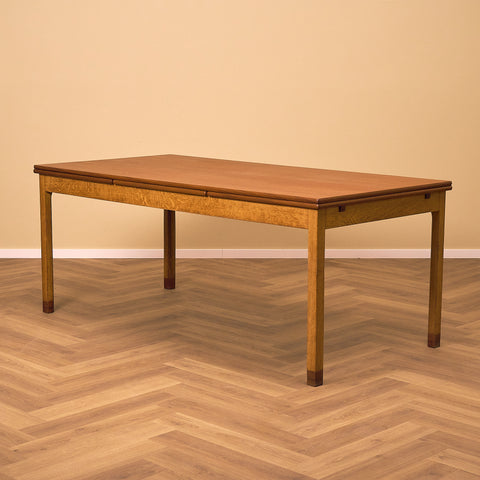 Large Danish rectangular dining table in teak & oak by Borge Mogensen
