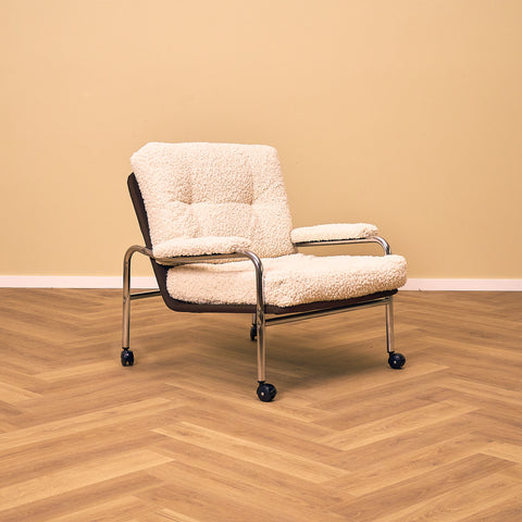 Swedish chrome armchair in teddy by Noboru Nakamura, 1970s