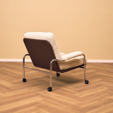 Swedish chrome armchair in teddy by Noboru Nakamura, 1970s