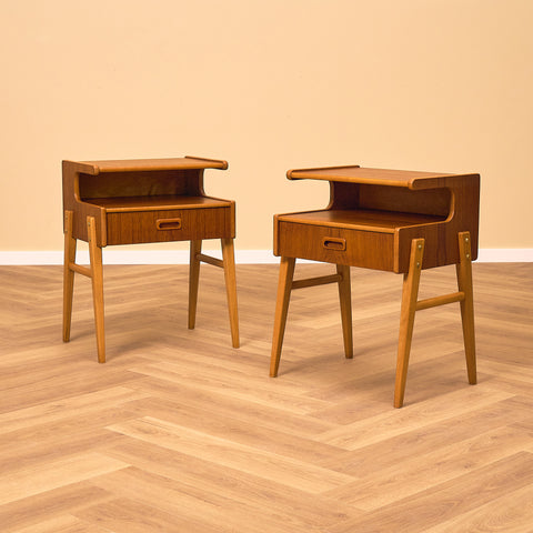 Swedish bedside tables in teak and beech