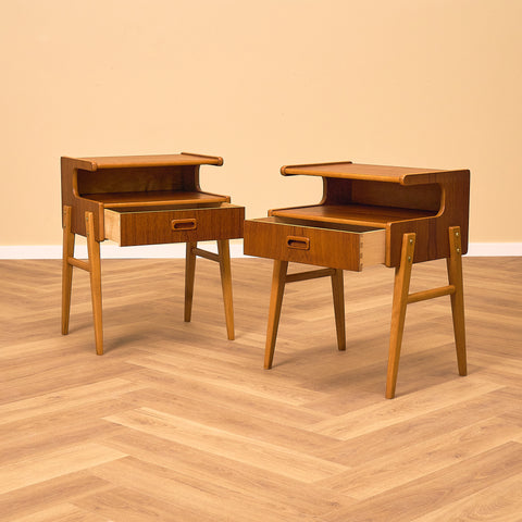 Swedish bedside tables in teak and beech