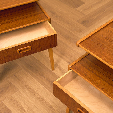 Swedish bedside tables in teak and beech