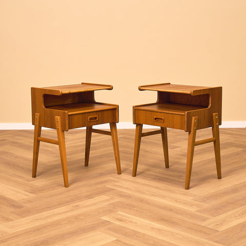 Swedish bedside tables in teak and beech