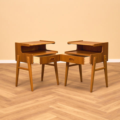 Swedish bedside tables in teak and beech