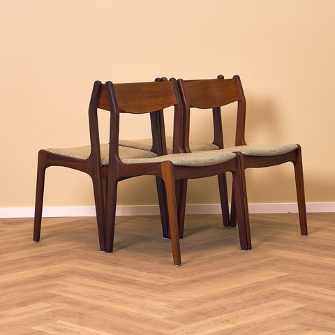 Danish dining chairs in teak and walnut