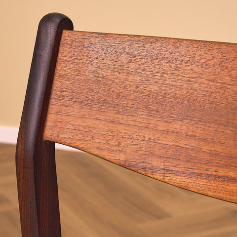 Danish dining chairs in teak and walnut