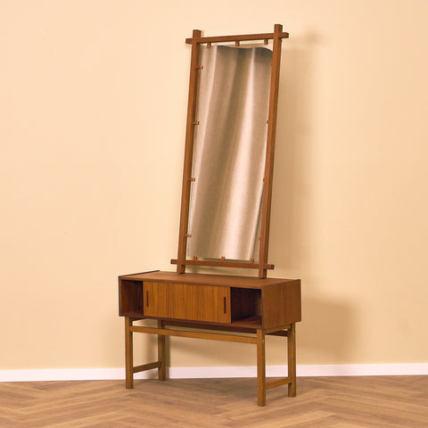 Svenskt hallbord med spegel i teak och ek