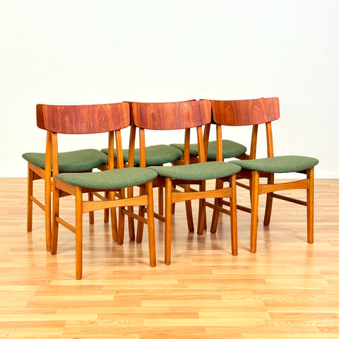 Danish set of 6 dining chairs in teak and beech
