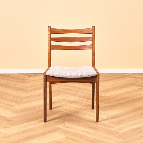 Danskt set med 6 matstolar i teak och massivt ek från Slagelse Møbelværk