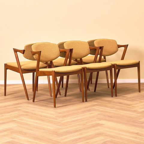 Sällsynt set med 6 matstolar 'modell 42' av Kai Kristiansen för Andersen Møbelfabrik