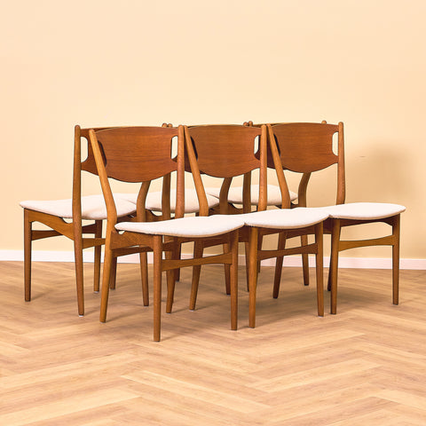 Danish dining chairs in teak and oak, Model 42A by Helge Sibast for Sibast