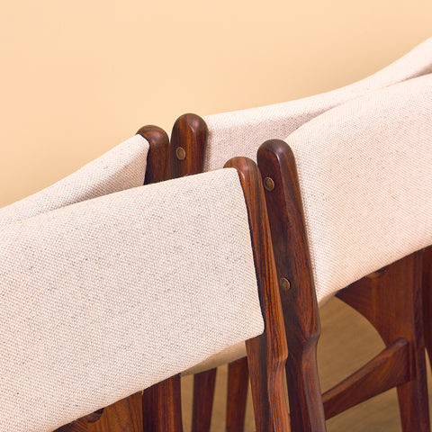 Danish set of 6 dining chairs in solid Santos rosewood by Erik Buch