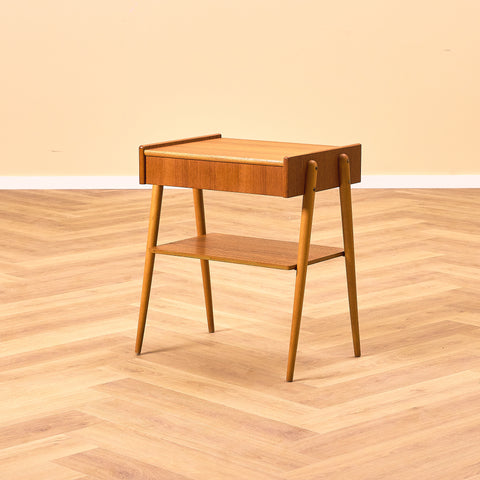 Swedish bedside table in teak and beech by Carlström & Co Möbelfabrik