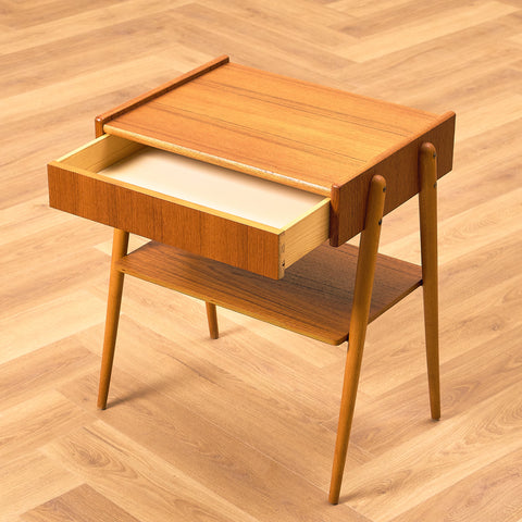 Swedish bedside table in teak and beech by Carlström & Co Möbelfabrik