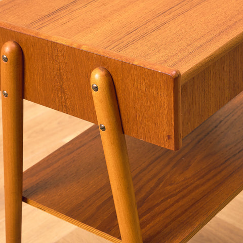 Swedish bedside table in teak and beech by Carlström & Co Möbelfabrik