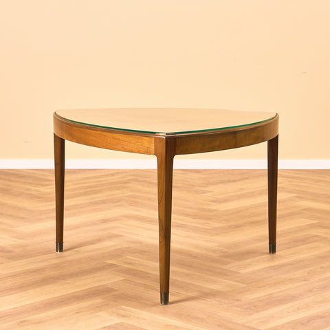 Swedish side table in walnut and glass