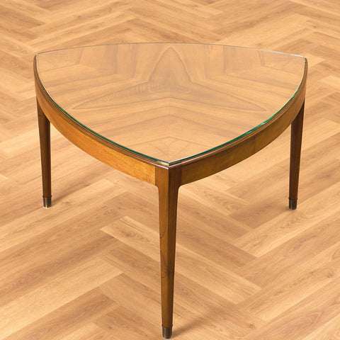 Swedish side table in walnut and glass