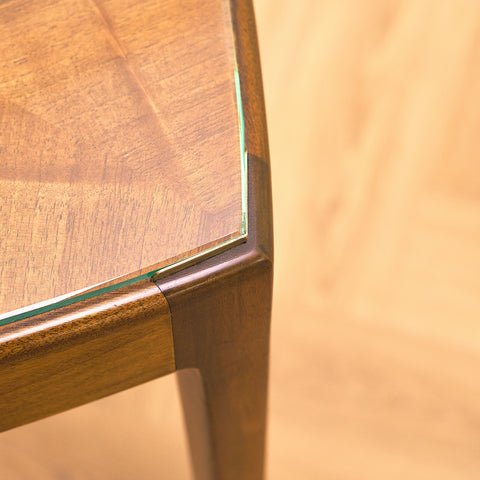 Swedish side table in walnut and glass