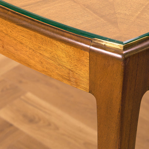 Swedish side table in walnut and glass