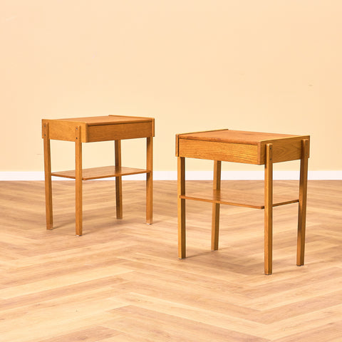 Swedish bedside tables in teak and oak by Carlström & Co Möbelfabrik