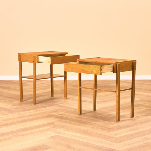 Swedish bedside tables in teak and oak by Carlström & Co Möbelfabrik