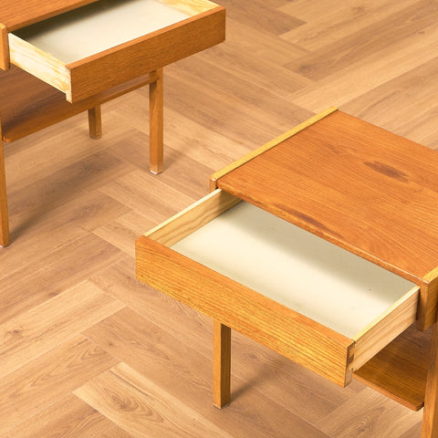 Swedish bedside tables in teak and oak by Carlström & Co Möbelfabrik