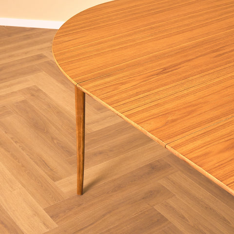 Swedish round dining table in teak and beech