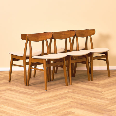 Danska matstolar i teak och bok från Findahl Møbelfabrik, modell 'Møsbol'