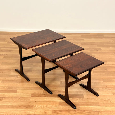 Set of 3 nest of tables in Santos rosewood, 1950s-60s Denmark