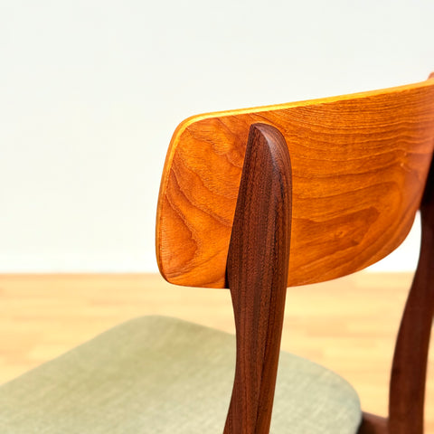 Reserved Danish dining chairs in teak & walnut