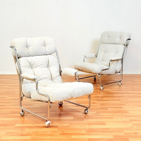 70er Jahre Chrom-Sessel mit Rollen
