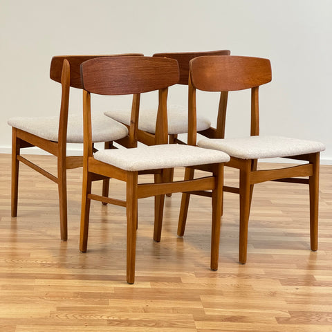 Set of 4 dining chairs, teak & beech