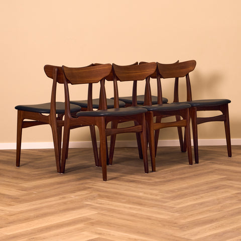 Danish set of 6 dining chairs in walnut by Schiønning & Elgaard