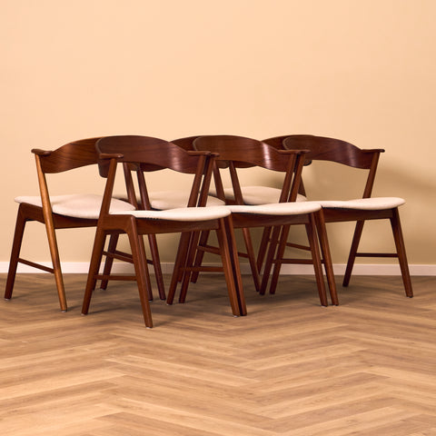 Danish dining chairs in teak, model 32 by Kai Kristiansen