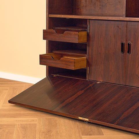 Danish Santos Rosewood Bookshelf with Drop-Front Desk