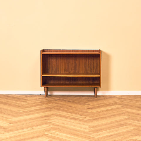 Low Swedish Teak Bookshelf with Gallery Top