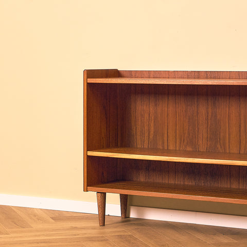 Low Swedish Teak Bookshelf with Gallery Top