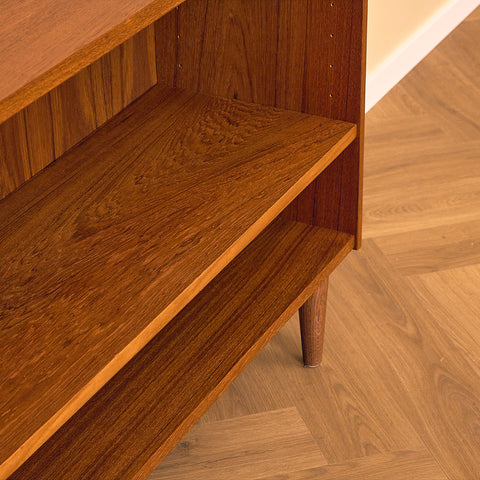 Low Swedish Teak Bookshelf with Gallery Top