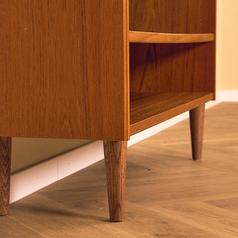 Low Swedish Teak Bookshelf with Gallery Top