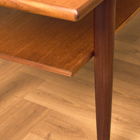 Danish Teak Coffee Table with Shelf and Walnut Legs