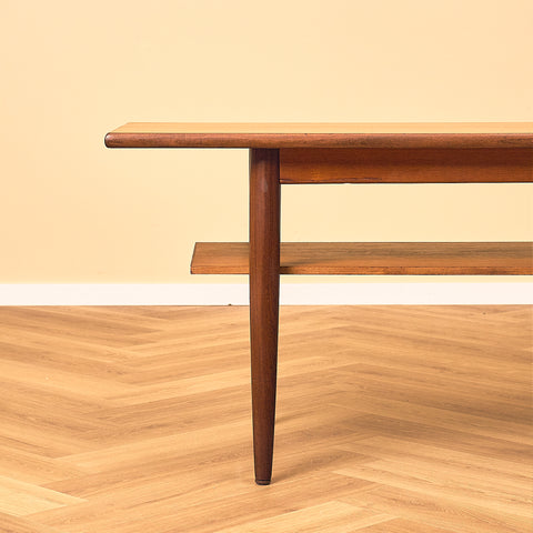 Danish Teak Coffee Table with Shelf and Walnut Legs
