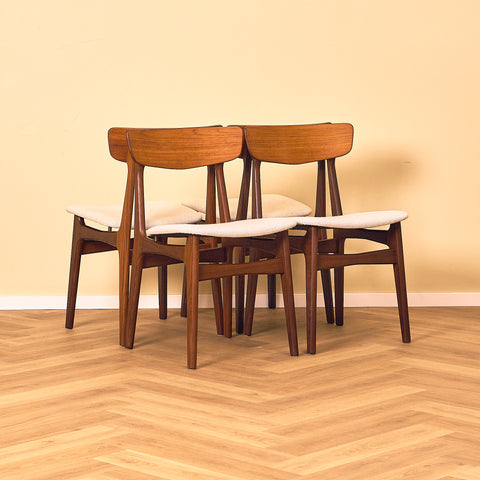 Danish dining chairs in teak and walnut by Schiønning & Elgaard