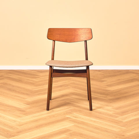Danish dining chairs in teak & walnut by Farstrup