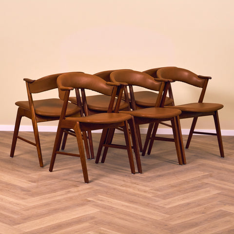 Danish dining chairs in solid teak, model 32 by Kai Kristiansen