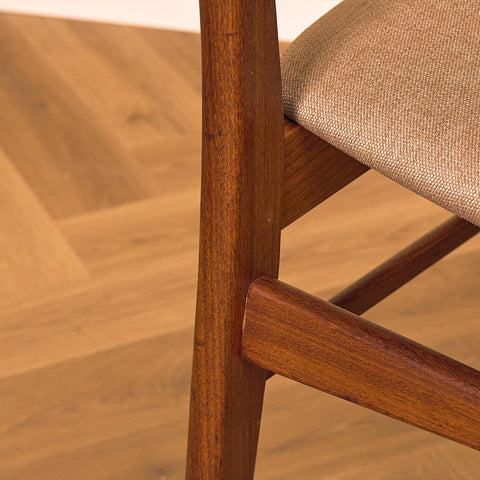 Danish dining chairs in teak & walnut by Farstrup